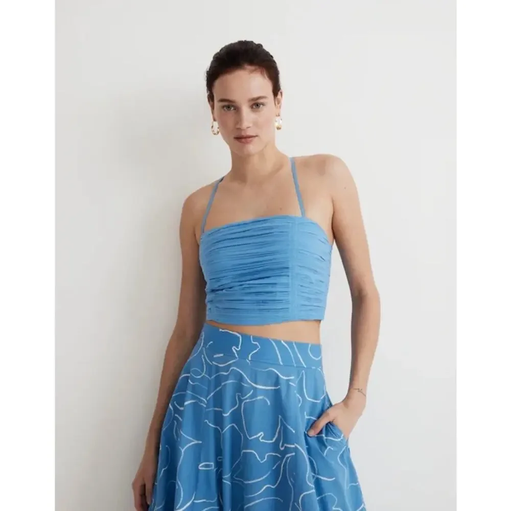 MADEWELL NWT Poplin Crop Tube Top Ornamental Blue Pleated Crisscross Size 6 - Picture 4 of 12